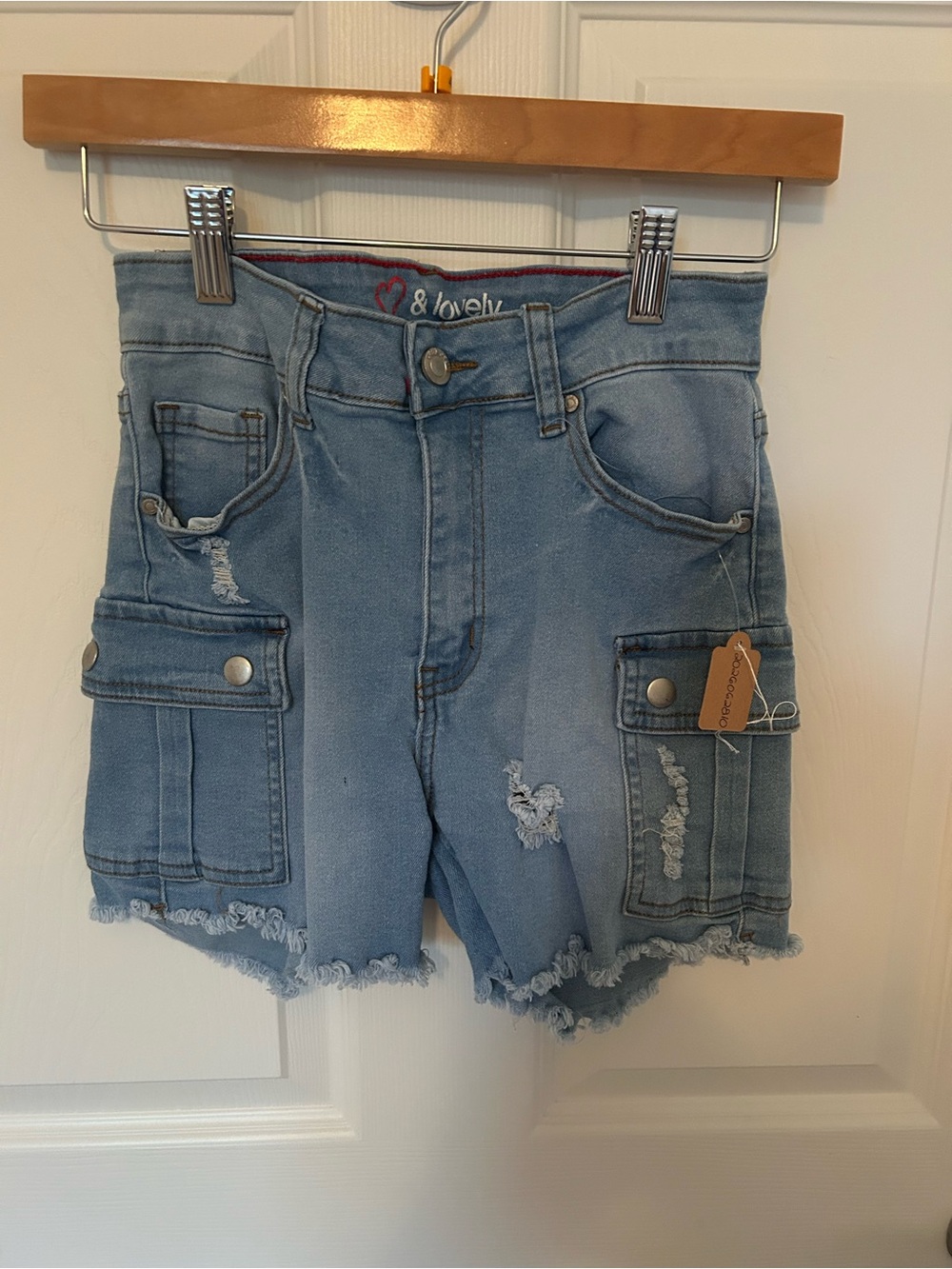 Women’s Light Blue Distressed Denim Cargo Shorts size small